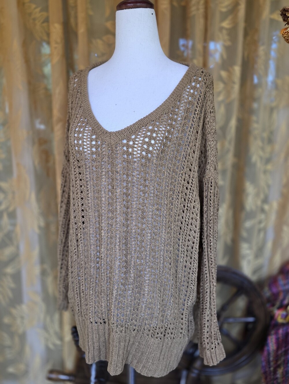 Tan Lacey Boho Oversized Sweater Small/medium